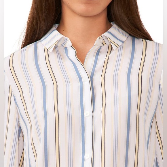Halogen Vertical Stripe Woven Button-Up Shirt Size Small - Picture 3 of 10